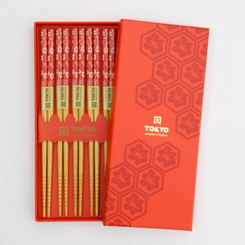 Tokyo Design Studio – Eetstokjes Giftset – Set van vijf – Red Leaf – Luxe Japanse Geschenkset