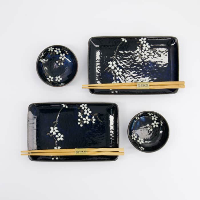 Tokyo Design Studio - Cobalt Blue Sakura - 6-delige Sushi Cadeauset - 20,5x13,2x2,5cm & 9,5x3cm - Afbeelding 3