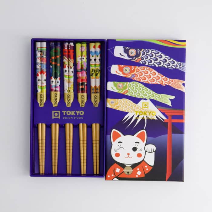 Tokyo Design Studio - Children Chopstick Giftset/5 - Lucky Cats & Koinobori - Afbeelding 2