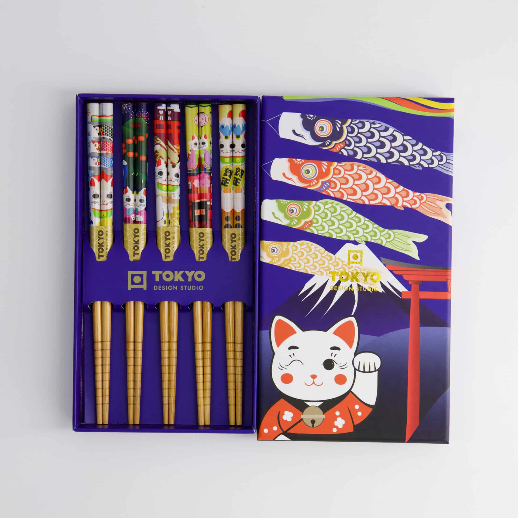 Tokyo Design Studio - Children Chopstick Giftset/5 - Lucky Cats & Koinobori - Afbeelding 2