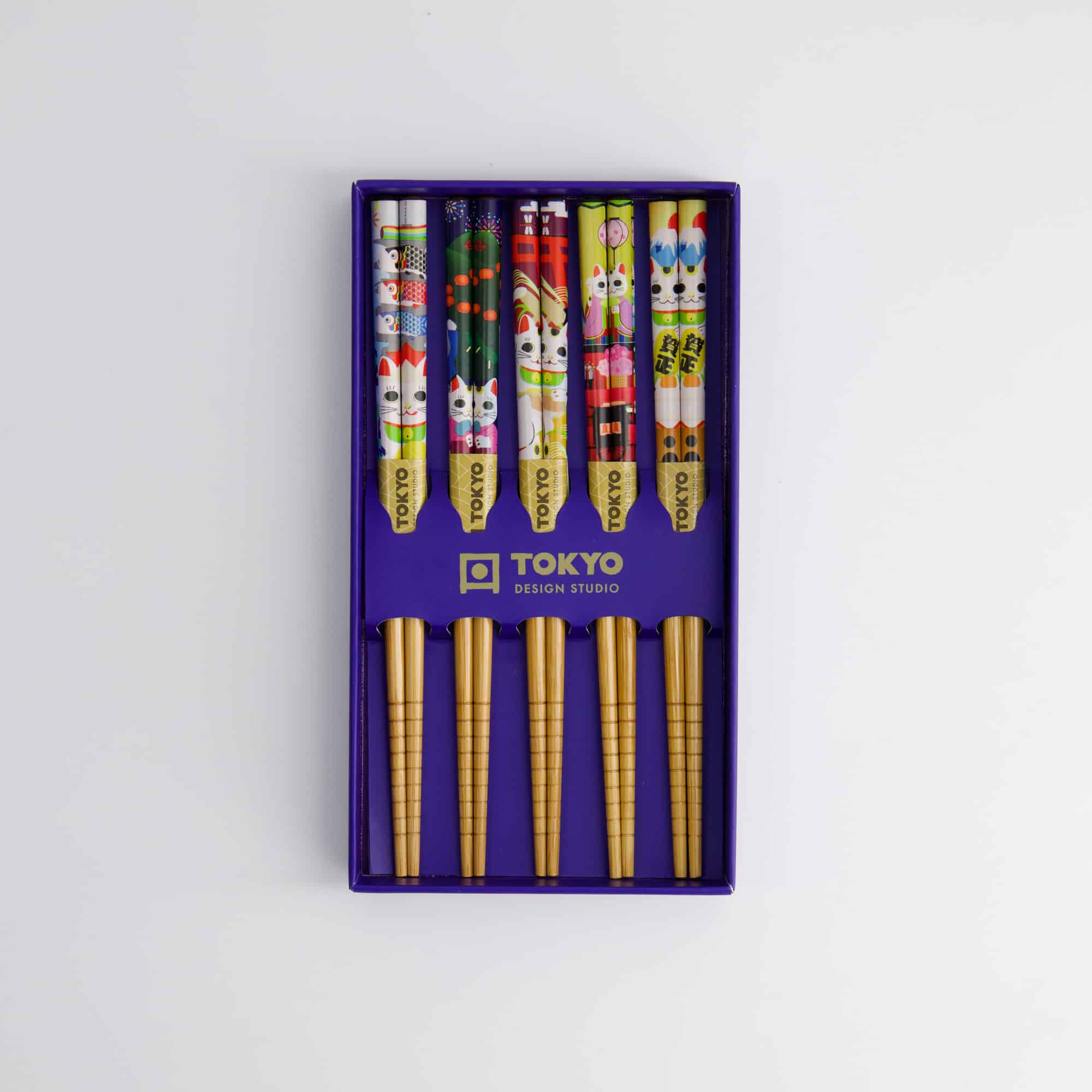 Tokyo Design Studio - Children Chopstick Giftset/5 - Lucky Cats & Koinobori - Afbeelding 3