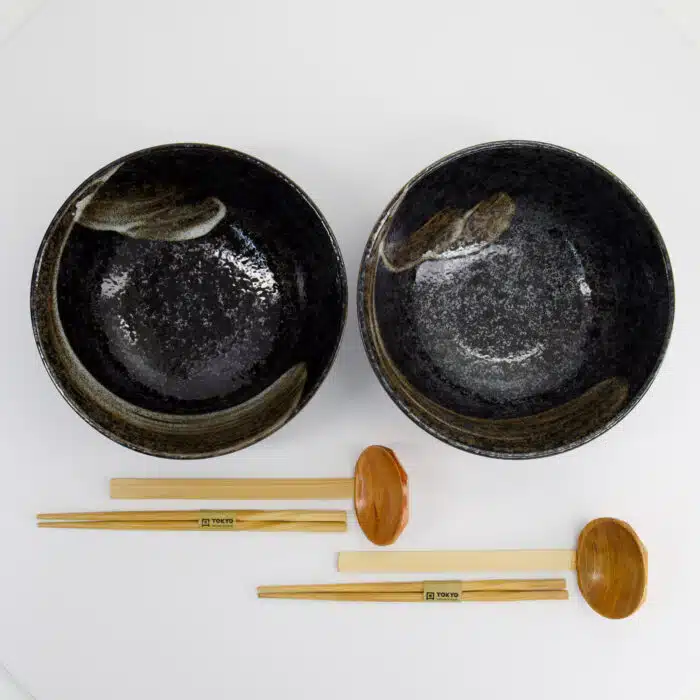 Tokyo Design Studio - Arahake - Ramen Kom Giftset - 6-delig - 21.5x9cm - 1300ml - Zwart - Afbeelding 3