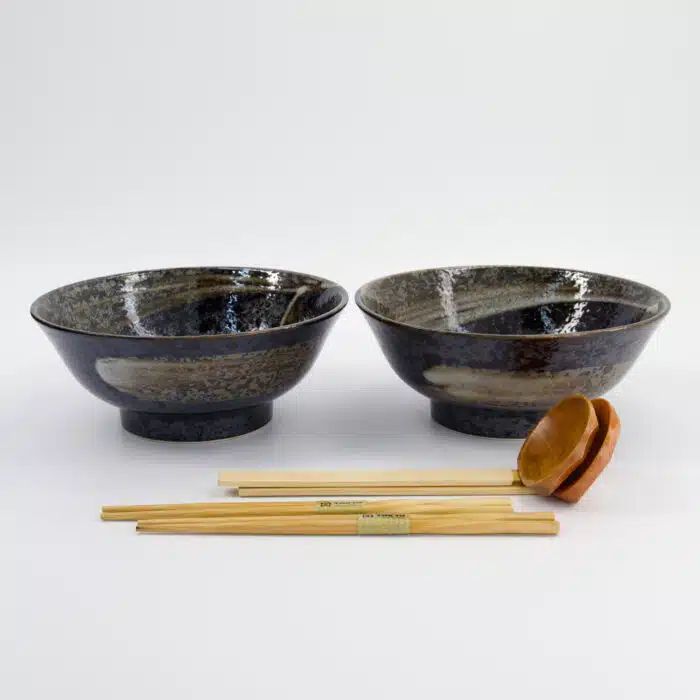 Tokyo Design Studio - Arahake - Ramen Kom Giftset - 6-delig - 21.5x9cm - 1300ml - Zwart - Afbeelding 2