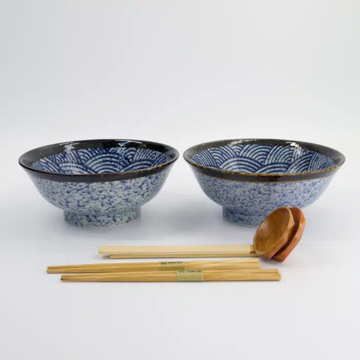 Tokyo Design Studio - Aisai Seigaiha - Ramen Kommen Giftset - 6-delig - Blauw - 21.5x9cm - 1300ml - Afbeelding 3