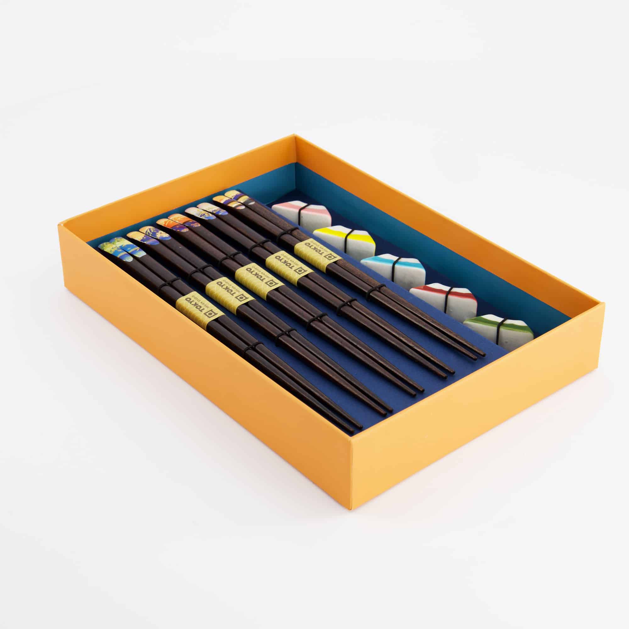 Tokyo Design Studio - Fuji Mountain - Chopstick Giftset met stokjeshouders - Blauw - 5-delig - Afbeelding 5