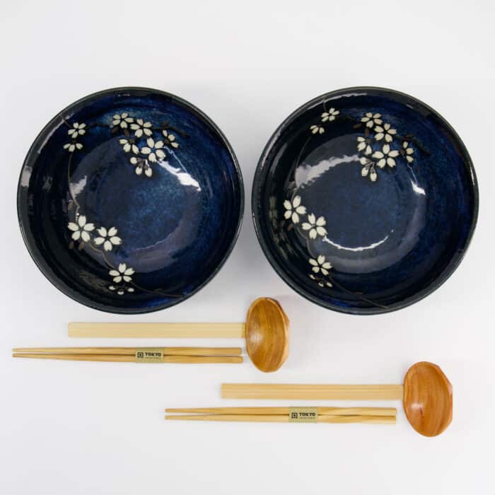 Tokyo Design Studio - Cobalt Blue Sakura - 6-delige Ramen Giftset - 20,5x8cm - 1200ml - Afbeelding 2
