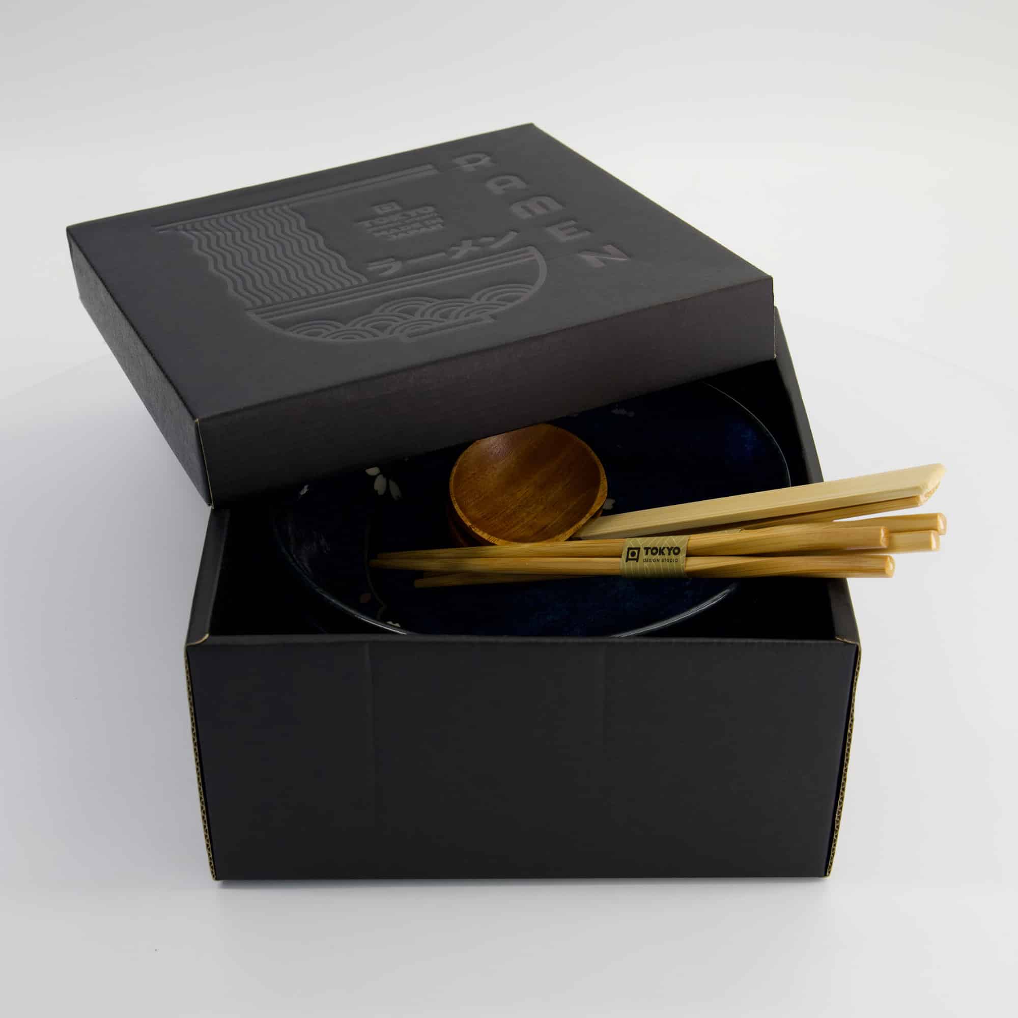 Tokyo Design Studio - Cobalt Blue Sakura - 6-delige Ramen Giftset - 20,5x8cm - 1200ml - Afbeelding 4