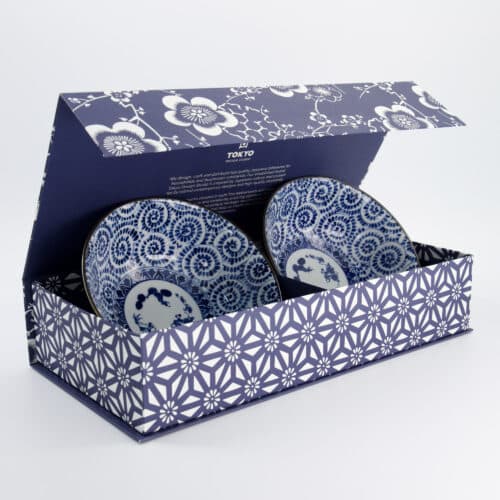 Tokyo Design Studio – Ramenkommen Set – Blauw – Noodlekommen – Inclusief Geschenkdoos – 19x7.5cm – 1100ml