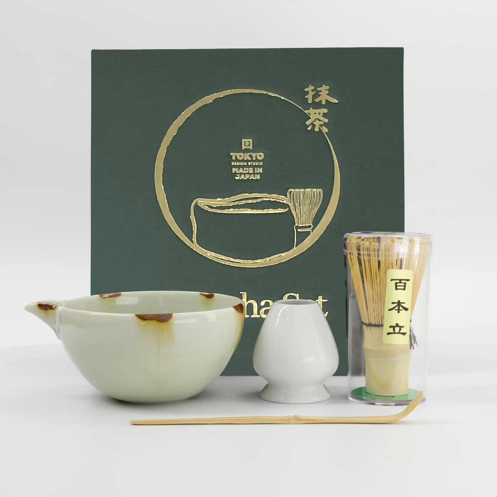 Tokyo Design Studio - Matcha Geschenkset - Unofu - Bruin Wit - 14.5x6.5cm - 4 Stuks