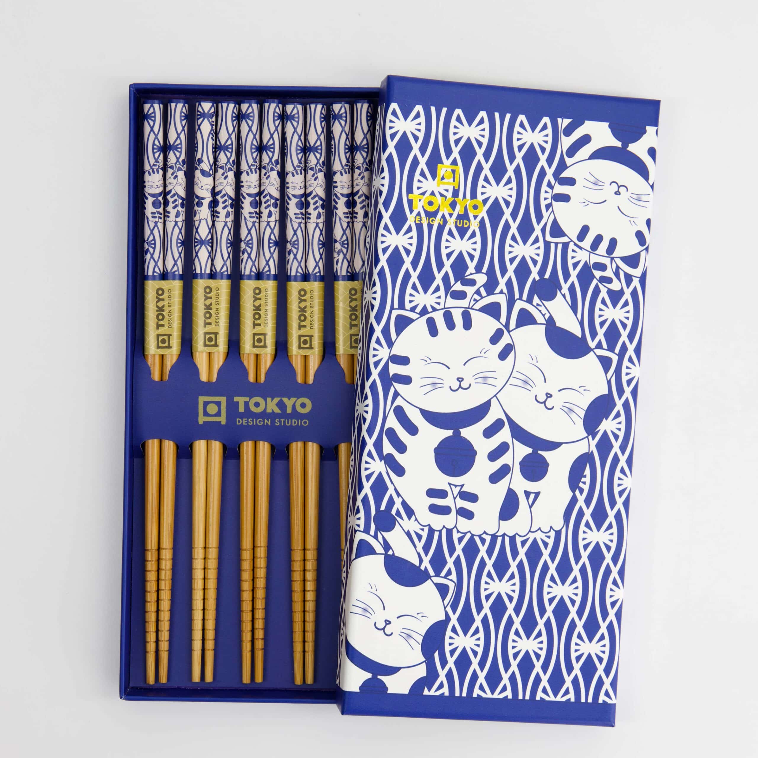 Tokyo Design Studio – Eetstokjes Geschenkset – 5 Neko Kat Blauw
