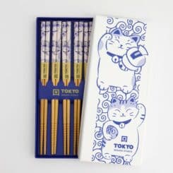 Tokyo Design Studio - Eetstokjes Geschenkset - 5 Neko Kat Blauw