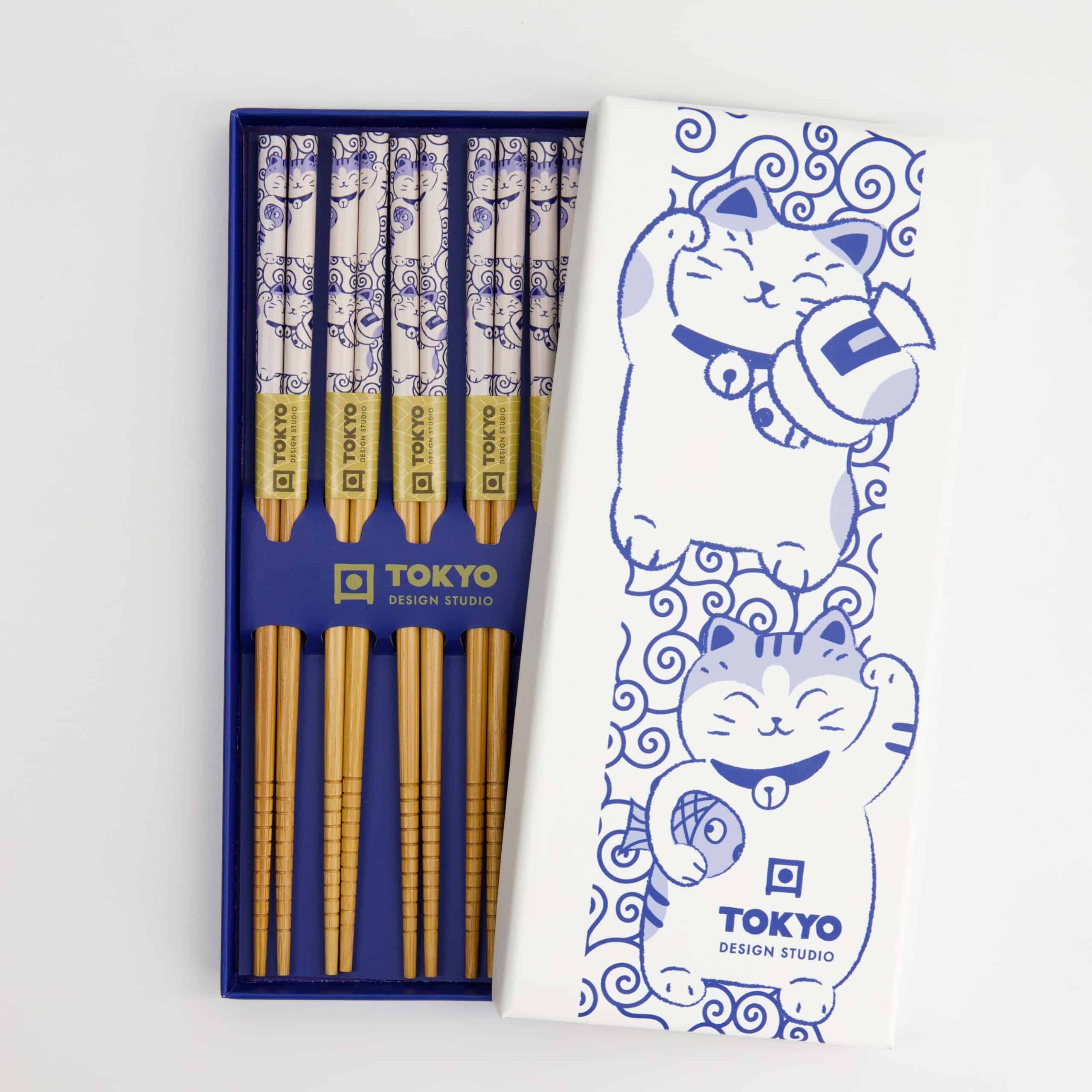 Tokyo Design Studio – Eetstokjes Geschenkset – 5 Neko Kat Blauw